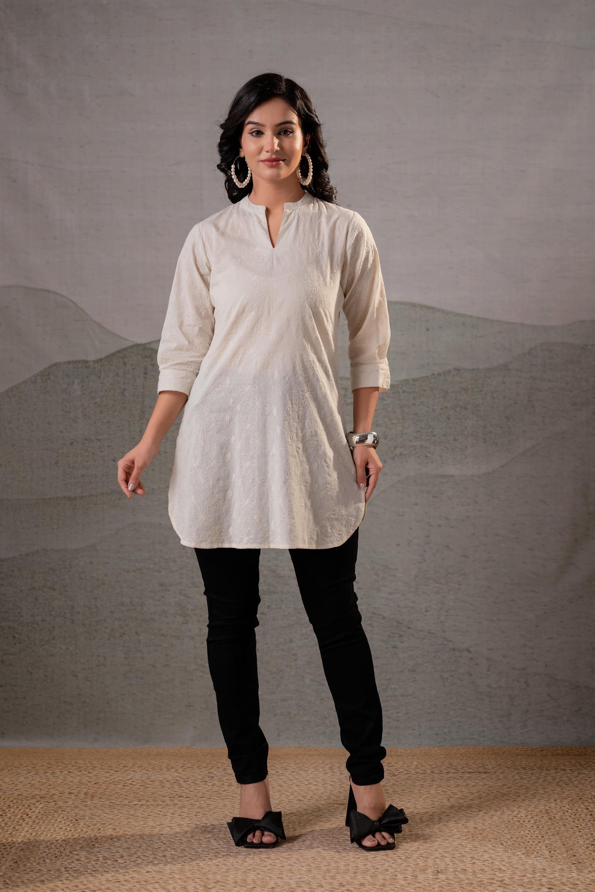 Juniper Off-White Ease Minimal Cotton Tunic | Grocsy