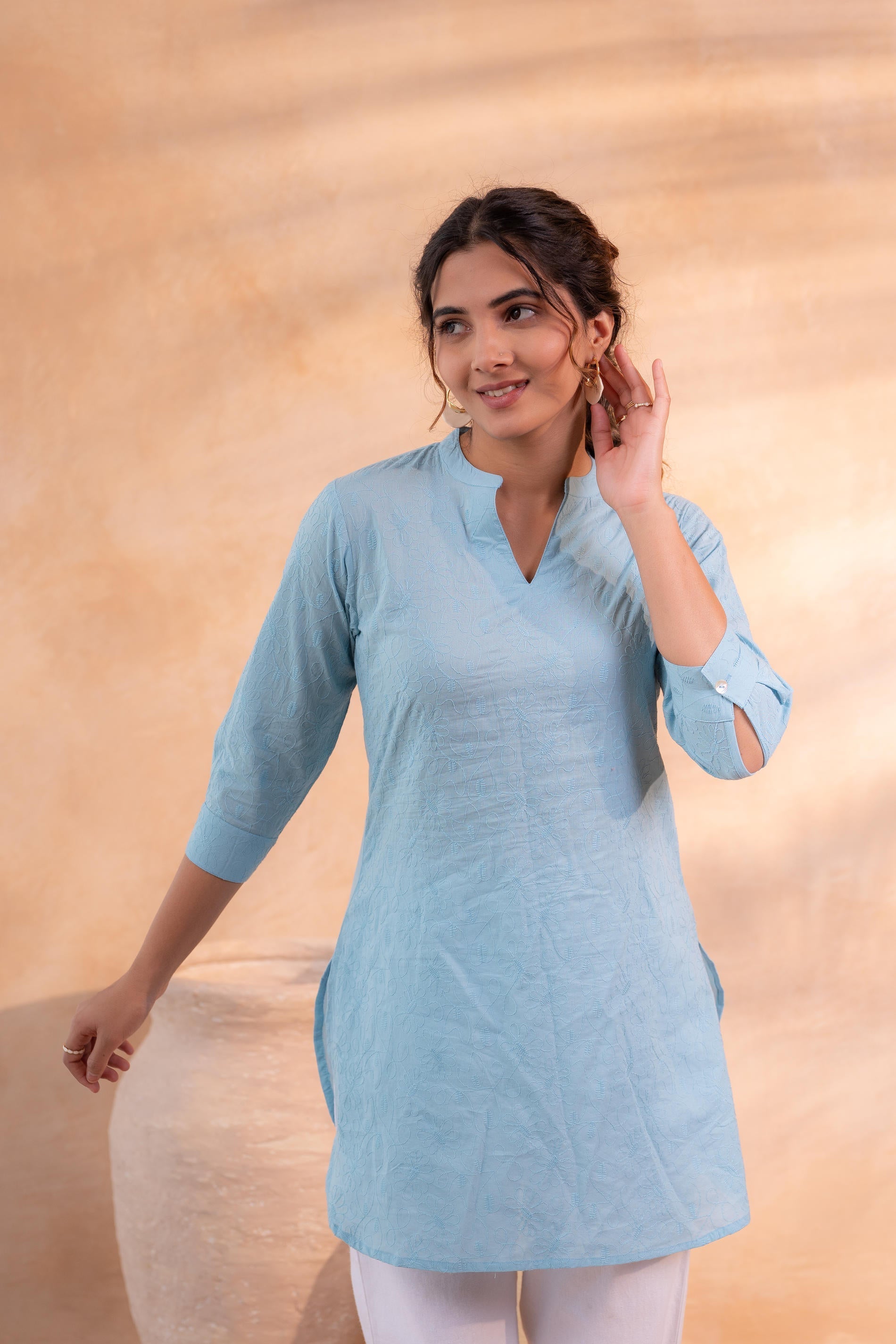 Juniper Sky Blue Ease Minimal Cotton Tunic | Grocsy