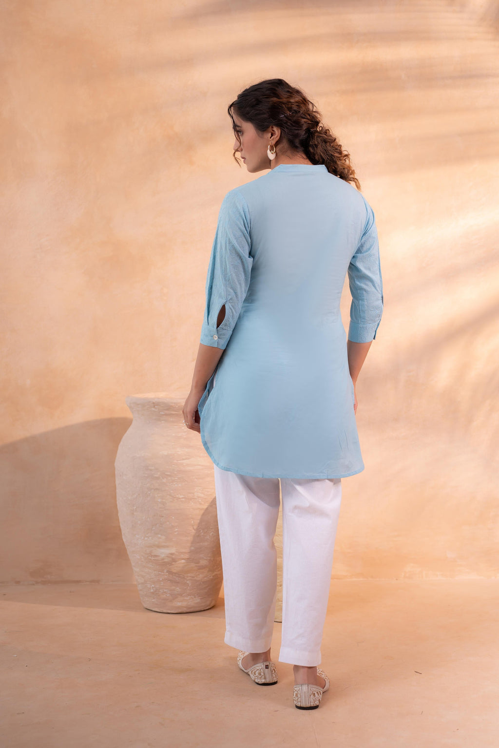 Juniper Sky Blue Ease Minimal Cotton Tunic | Grocsy