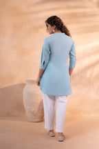 Juniper Sky Blue Ease Minimal Cotton Tunic | Grocsy