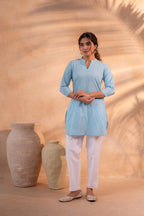 Juniper Sky Blue Ease Minimal Cotton Tunic | Grocsy