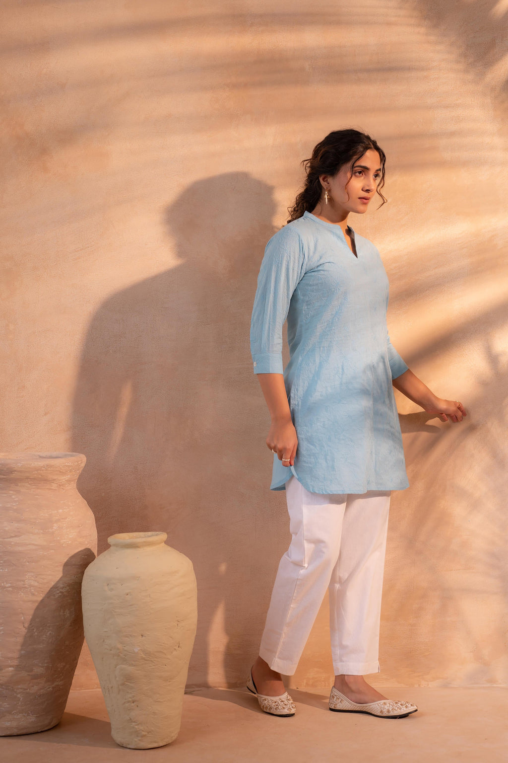Juniper Sky Blue Ease Minimal Cotton Tunic | Grocsy
