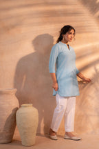 Juniper Sky Blue Ease Minimal Cotton Tunic | Grocsy