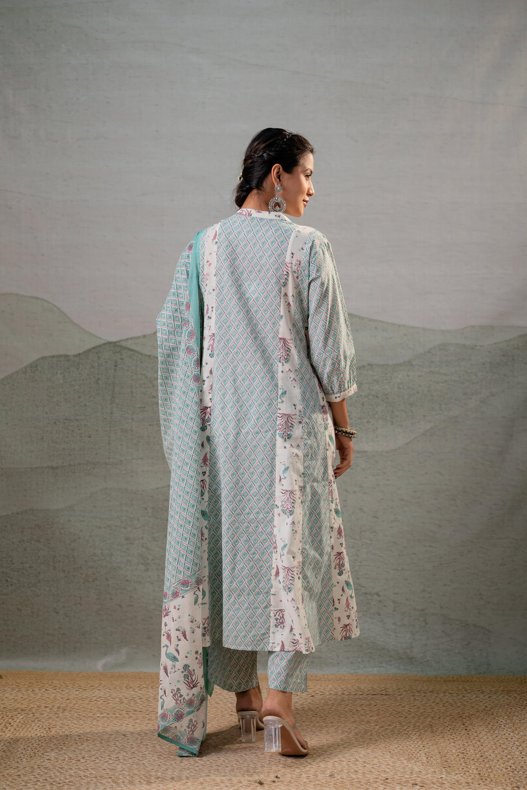 Juniper Mint Garden Harmony Kurta Pant And Dupatta Set | Grocsy