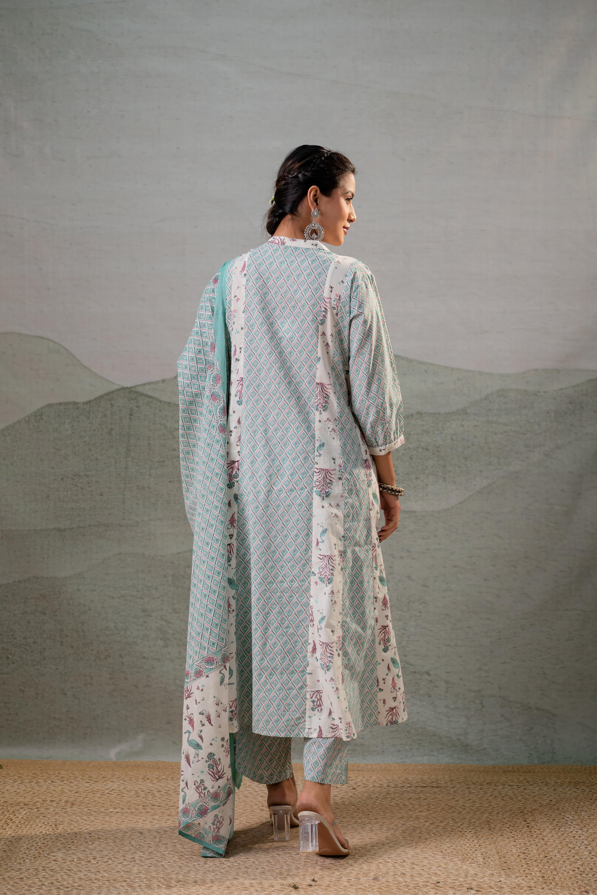 Juniper Mint Garden Harmony Kurta Pant And Dupatta Set | Grocsy