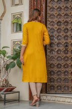 Juniper Mustard Viscose Embroidered Kurta With Thread Work And Sequins | Grocsy