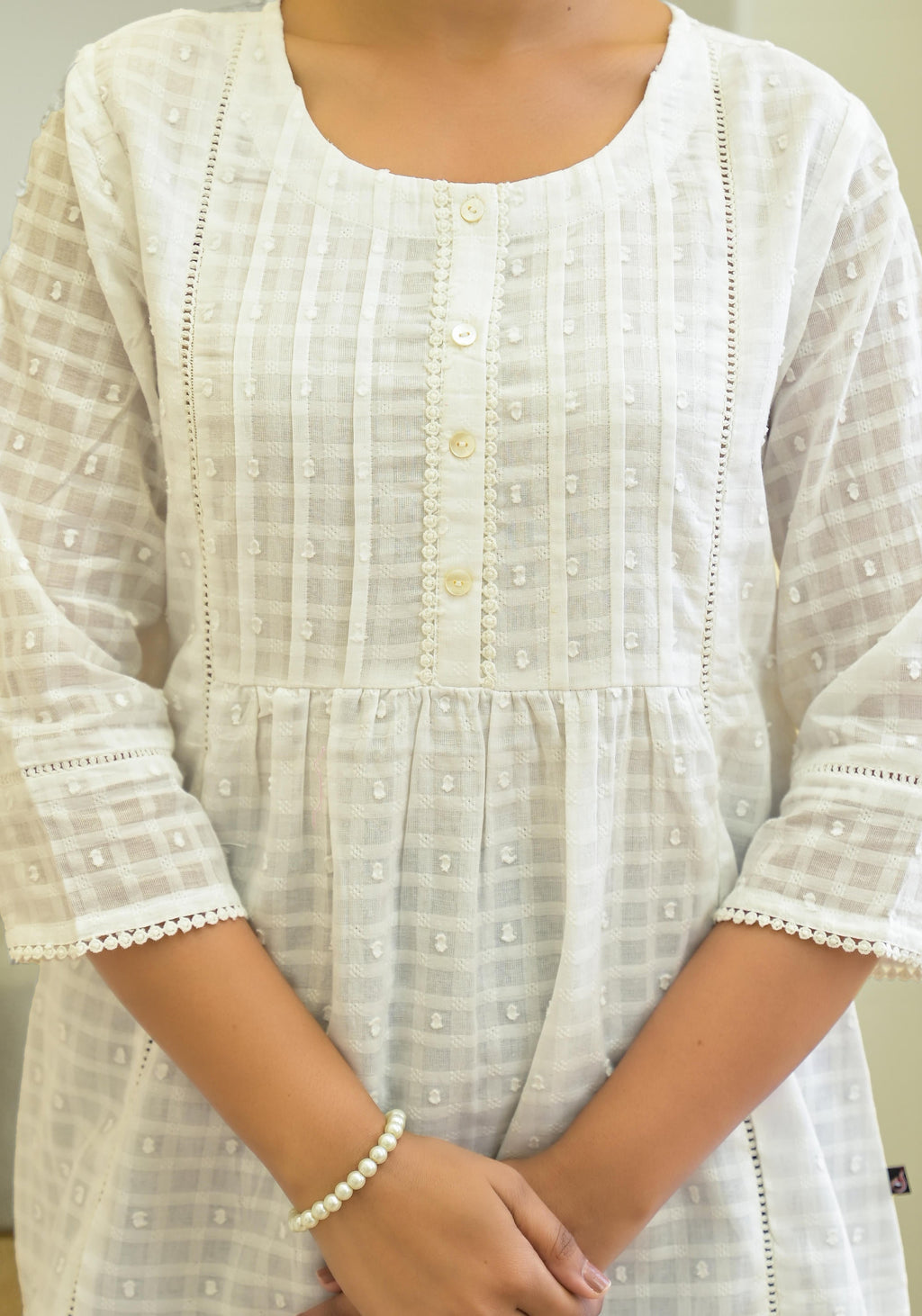 Juniper White Solid Cotton Tunic With Buttons & Lace | Grocsy