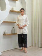 Juniper White Solid Cotton Tunic With Schiffli Work | Grocsy