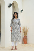 Juniper Grey Floral Printed Kurta | Grocsy