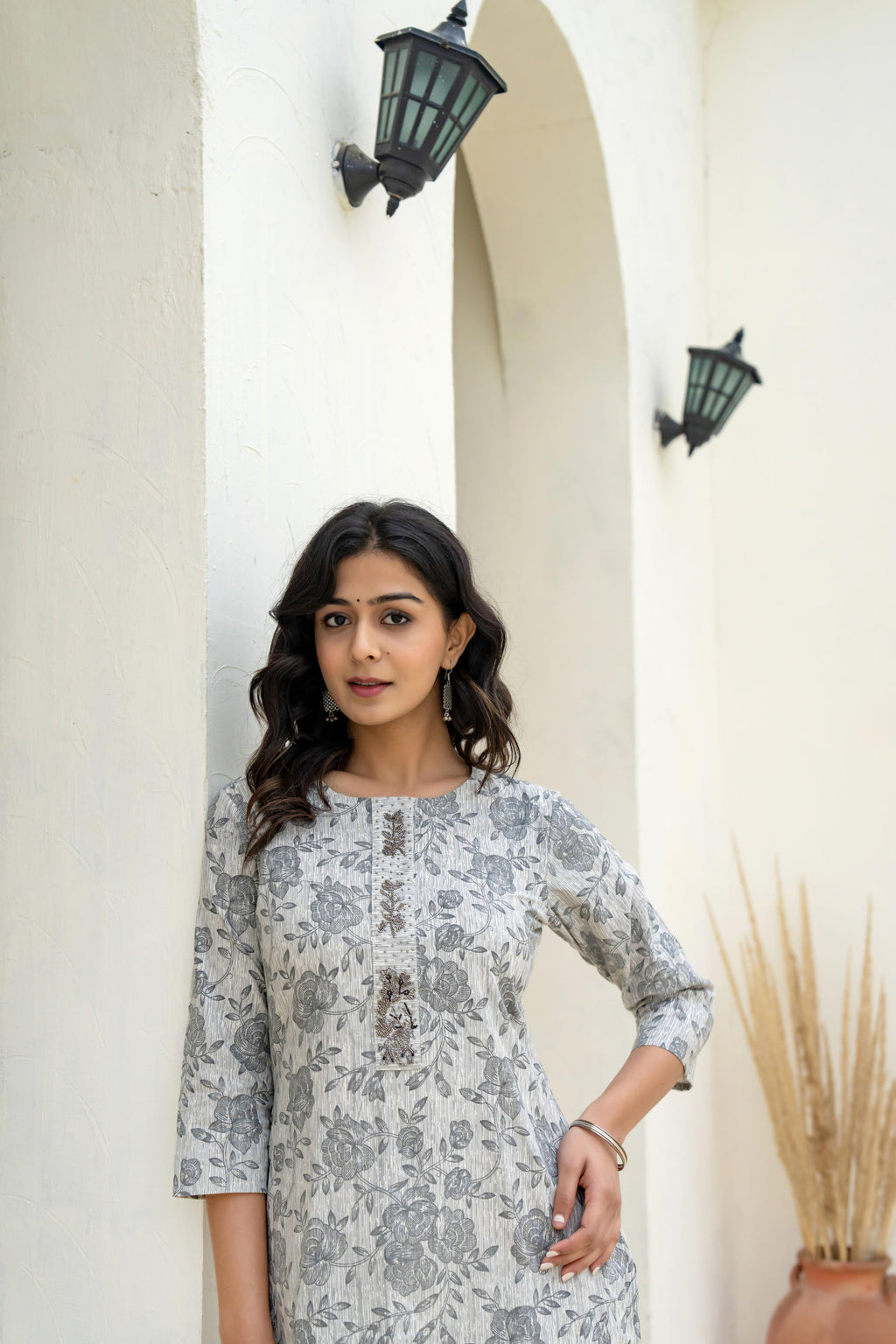 Juniper Grey Floral Printed Kurta | Grocsy