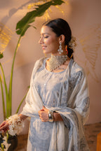 Juniper Powder Grey Paisley Grace Kurta Pant And Dupatta Set | Grocsy