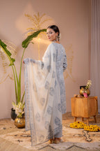 Juniper Powder Grey Paisley Grace Kurta Pant And Dupatta Set | Grocsy