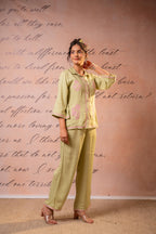 Juniper Noir Flora Mint & Pink Embroidered Co-Ord Set | Grocsy