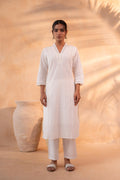 Juniper Off-White Schiffli Kurta And Pant Set | Grocsy