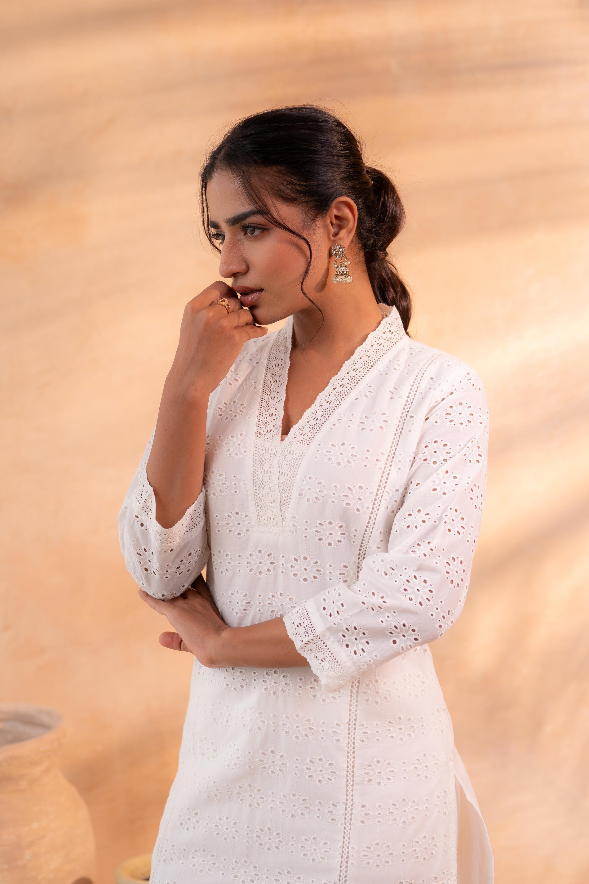 Juniper Off-White Schiffli Kurta And Pant Set | Grocsy