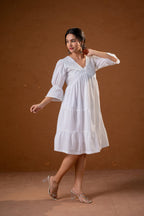 Juniper White Cotton Fit & Flare Midi Dress | Grocsy