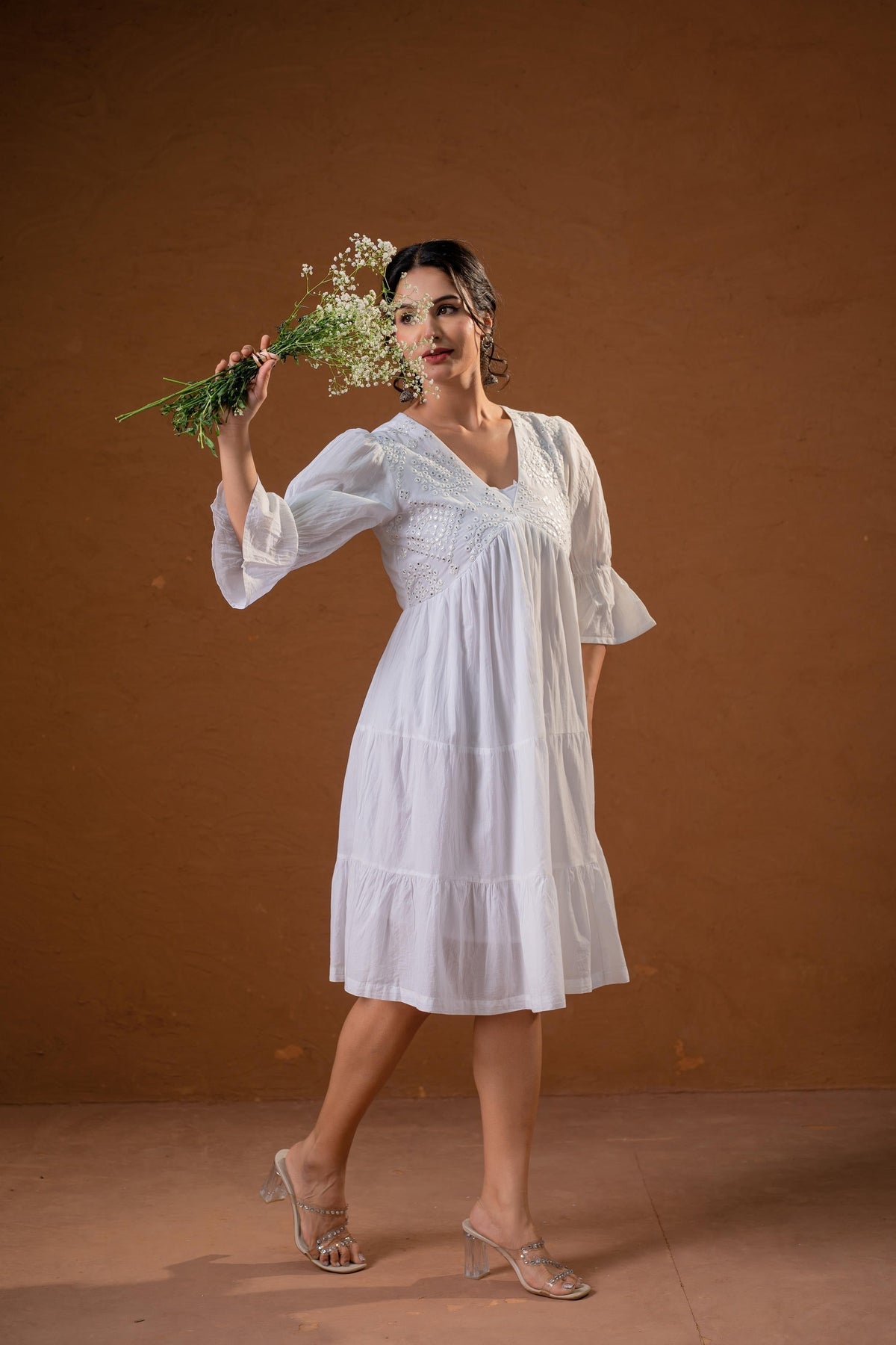 Juniper White Cotton Fit & Flare Midi Dress | Grocsy