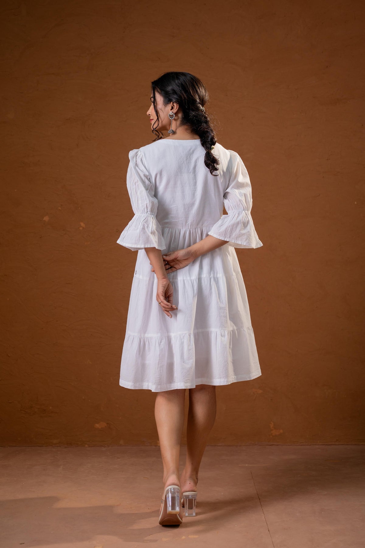 Juniper White Cotton Fit & Flare Midi Dress | Grocsy