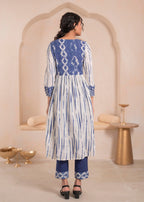 Juniper Navy blue and white kurta , solid bottom and tie -dye dupatta with cotton lace , buttons , sequince | Grocsy