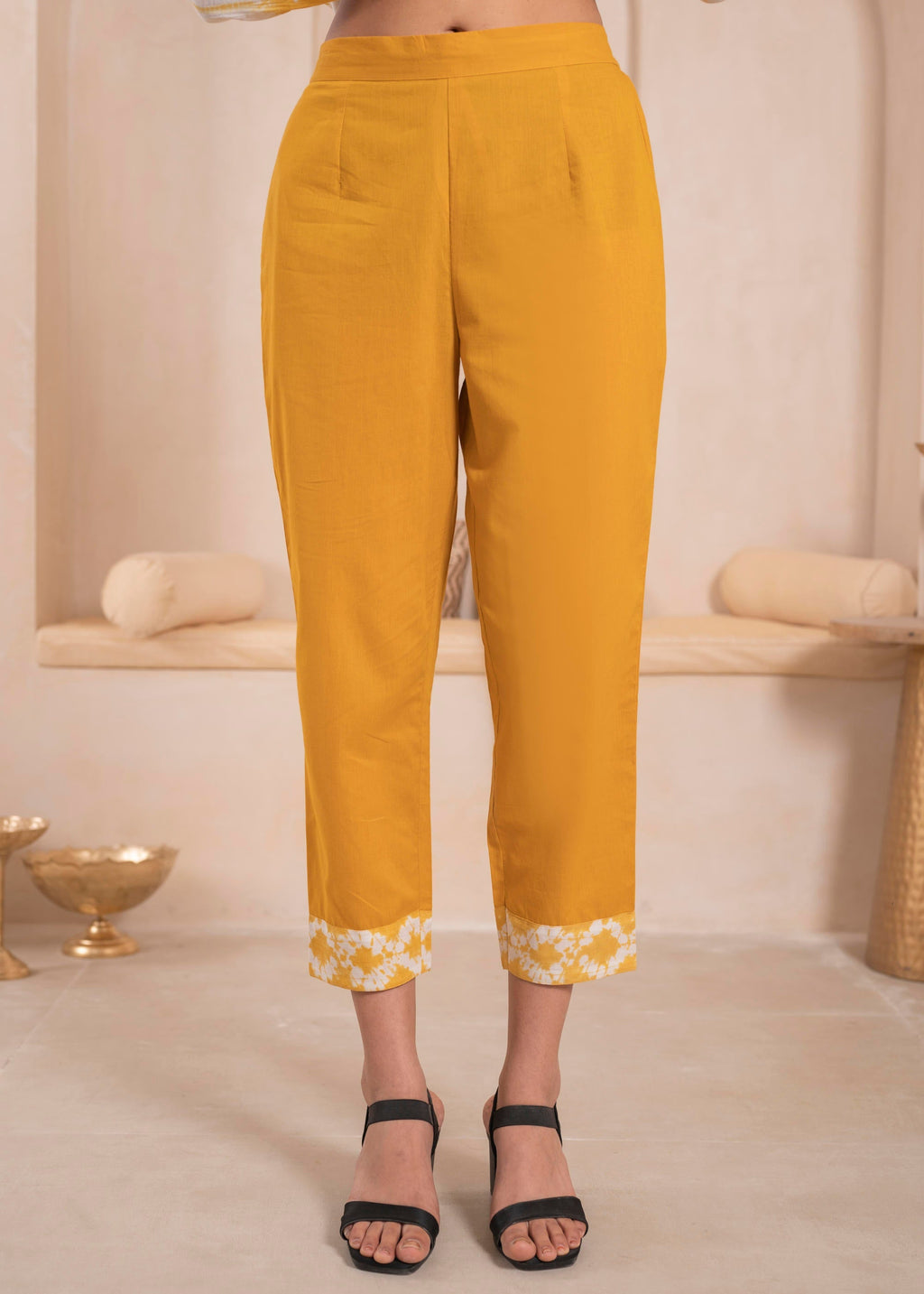 Juniper Mustard And White Kurta , Solid Bottom And Tie - Dye Dupatta With Cotton Lace , Buttons , Sequin | Grocsy