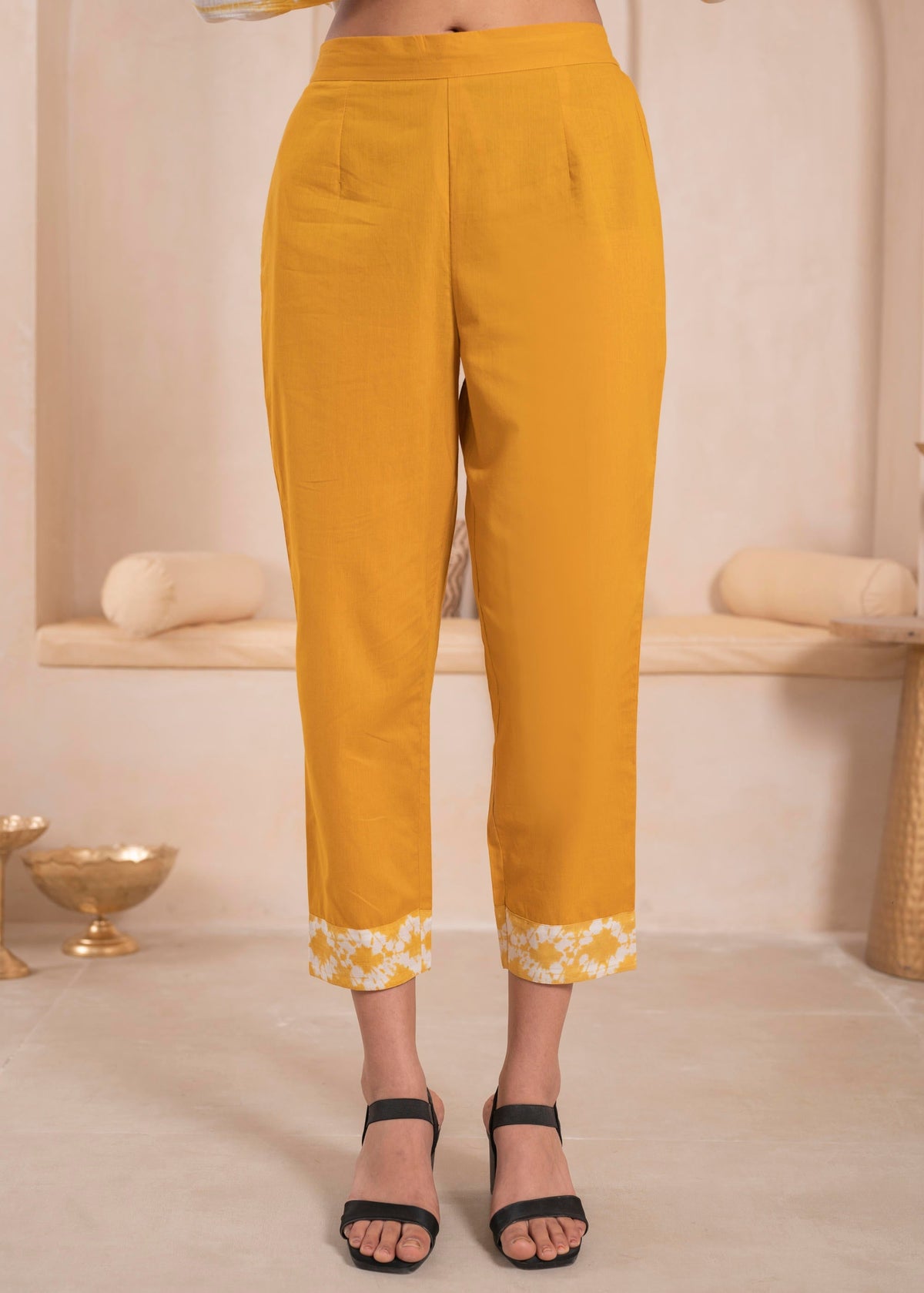 Juniper Mustard And White Kurta , Solid Bottom And Tie - Dye Dupatta With Cotton Lace , Buttons , Sequin | Grocsy