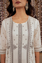 Juniper Black & White Geometric Printed Cotton Kurta With Palazzo & Printed Dupatta | Grocsy