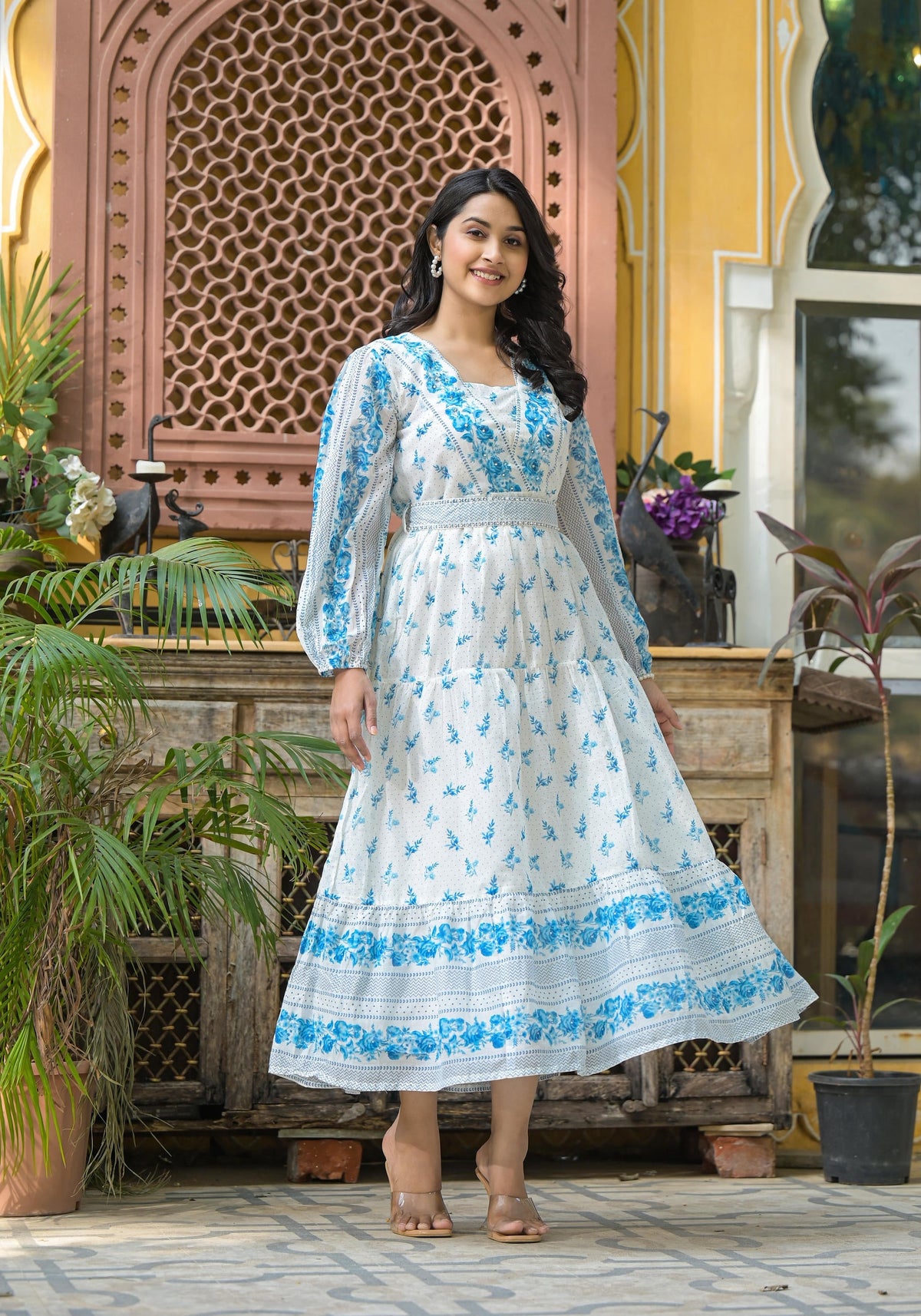 Juniper White Whispering Sky Floral Midi Dress | Grocsy