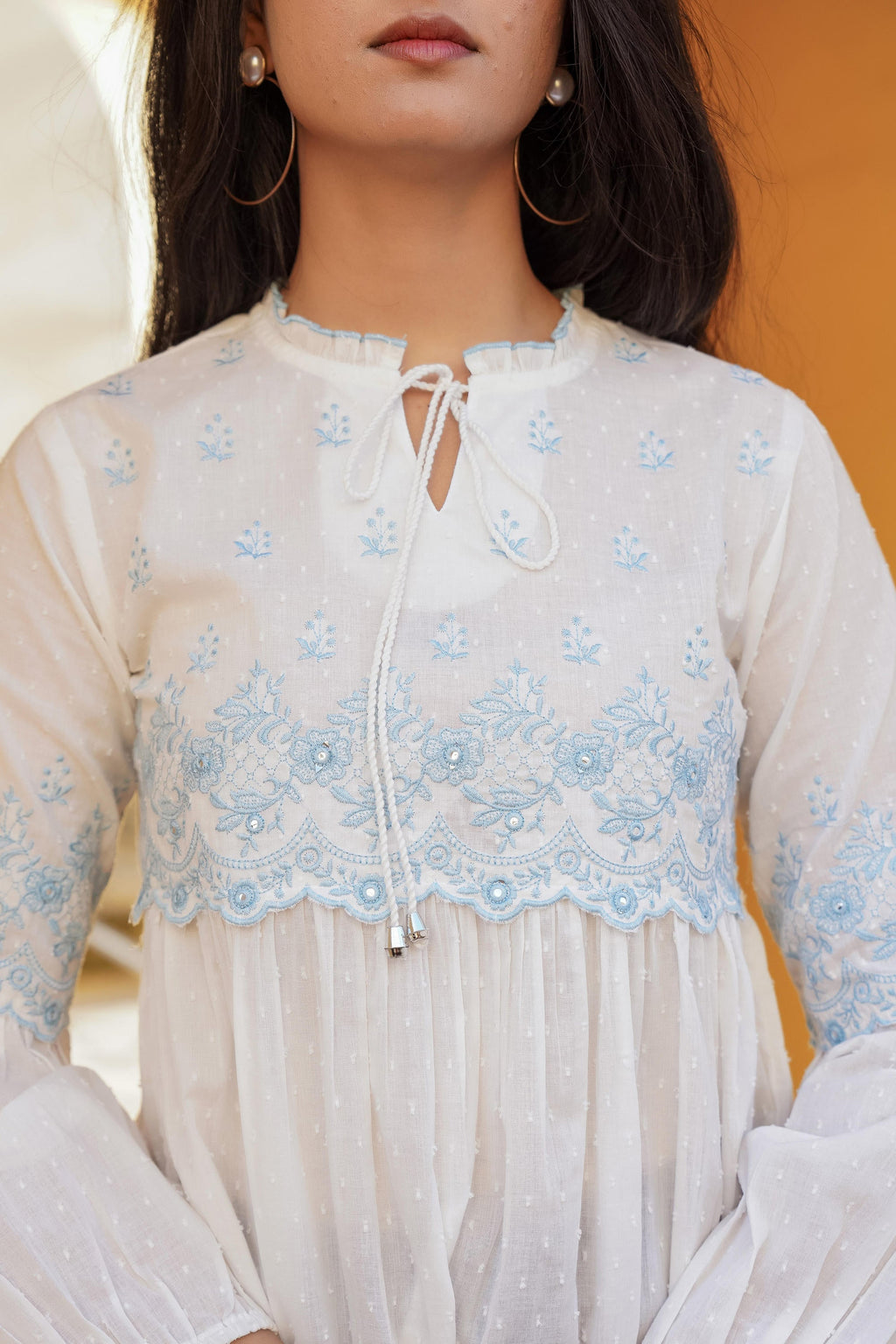 Juniper White Solid Cotton Tunic With Thread & Mirror Work | Grocsy