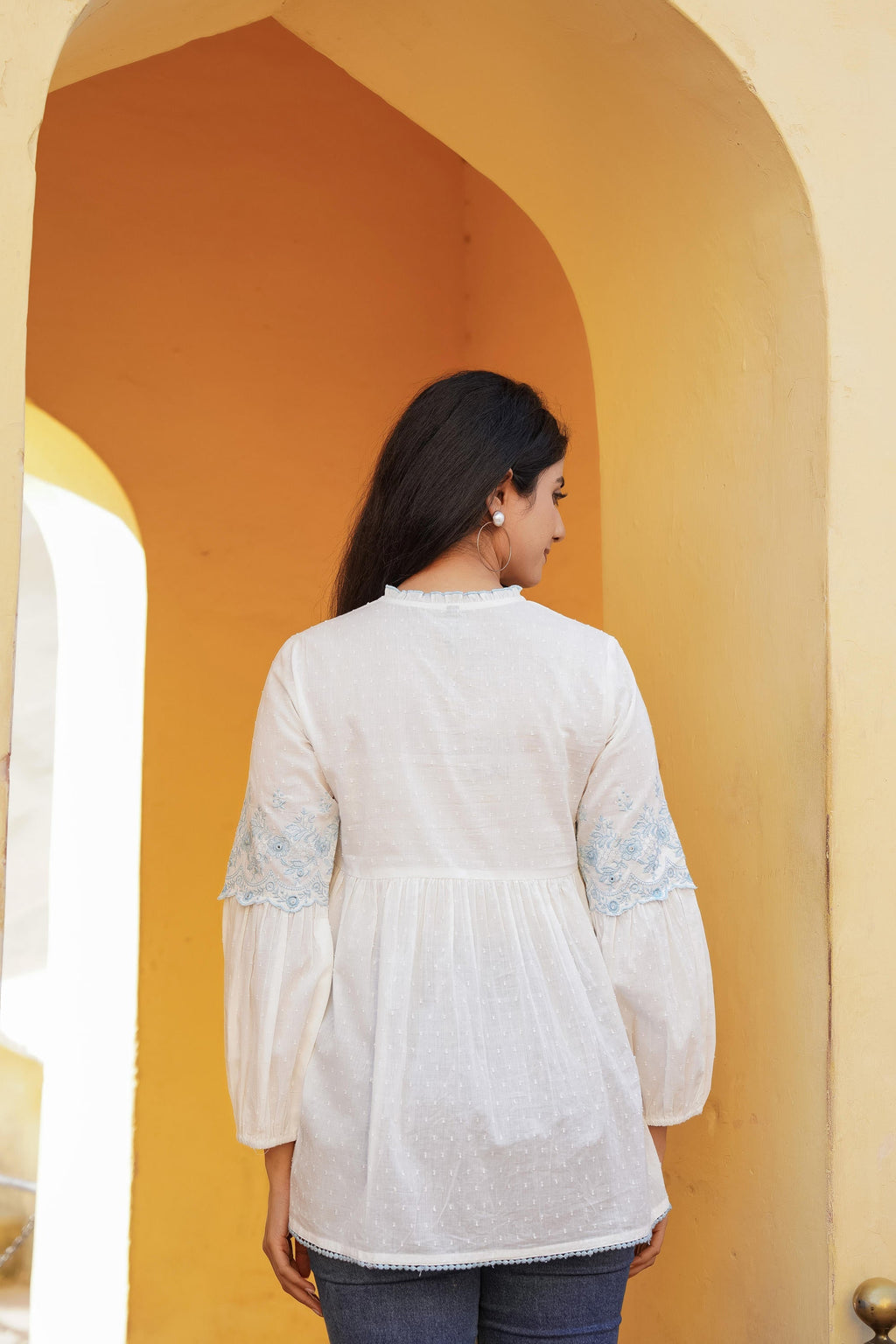 Juniper White Solid Cotton Tunic With Thread & Mirror Work | Grocsy