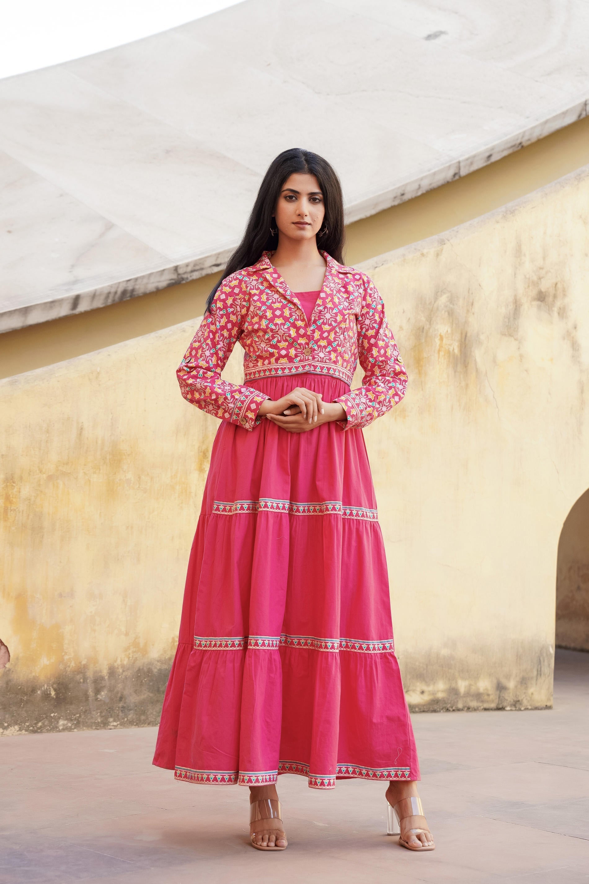 Juniper Pink Gulmohar Melody Tiered Maxi Dress | Grocsy
