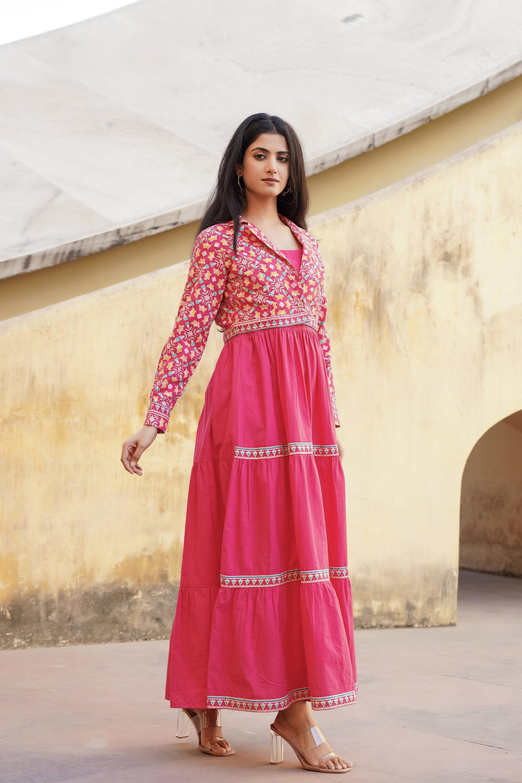 Juniper Pink Gulmohar Melody Tiered Maxi Dress | Grocsy