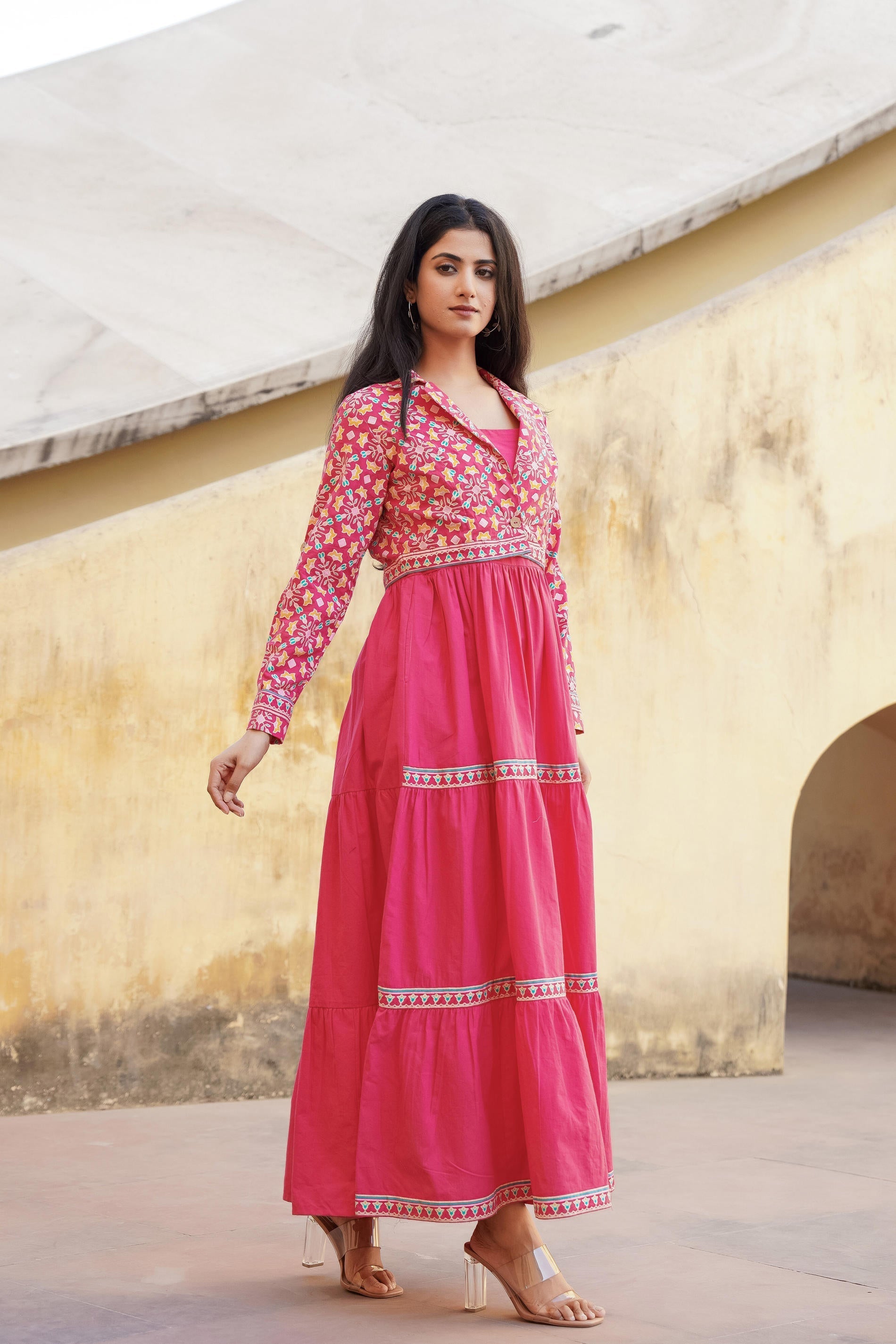 Juniper Pink Gulmohar Melody Tiered Maxi Dress | Grocsy
