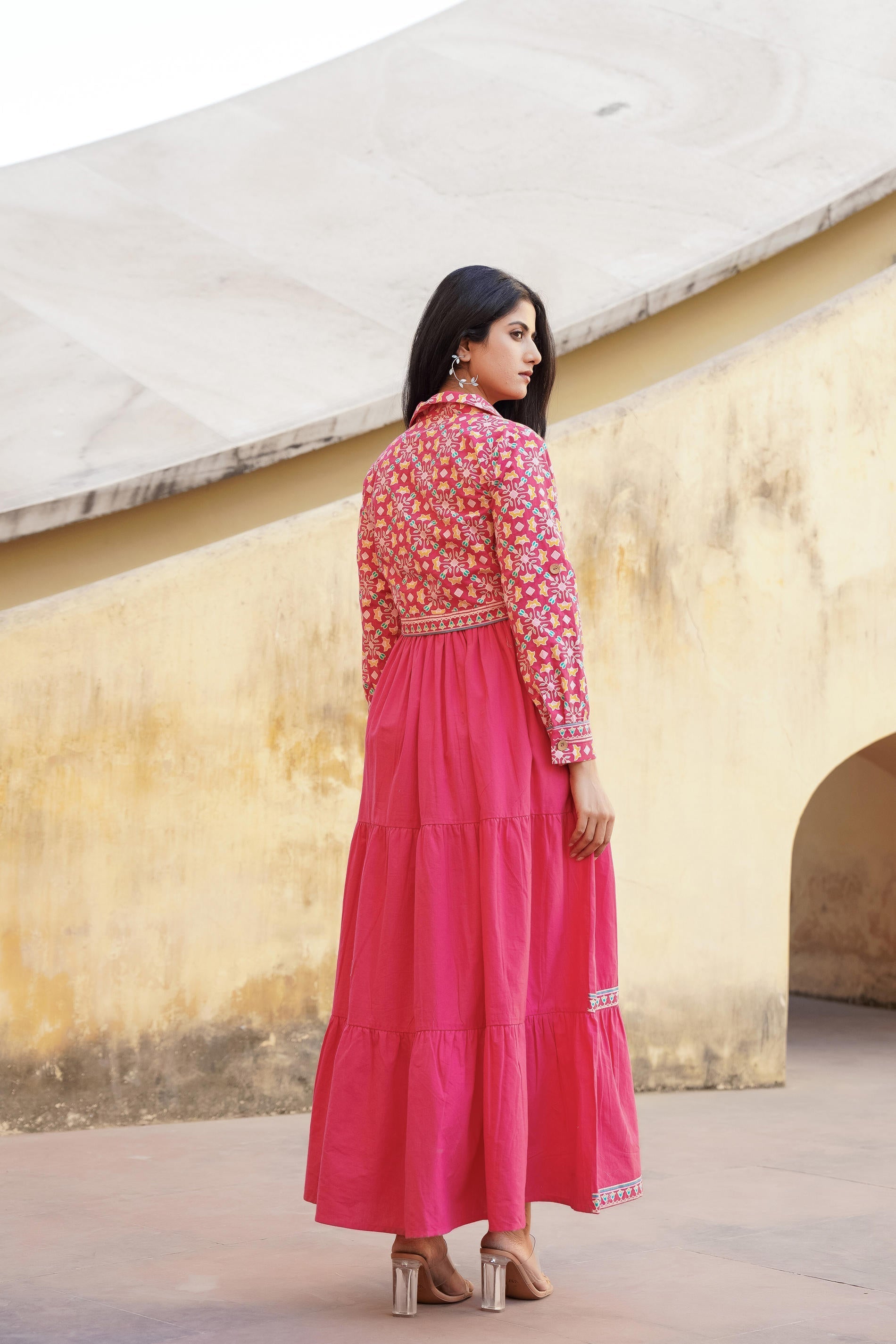 Juniper Pink Gulmohar Melody Tiered Maxi Dress | Grocsy