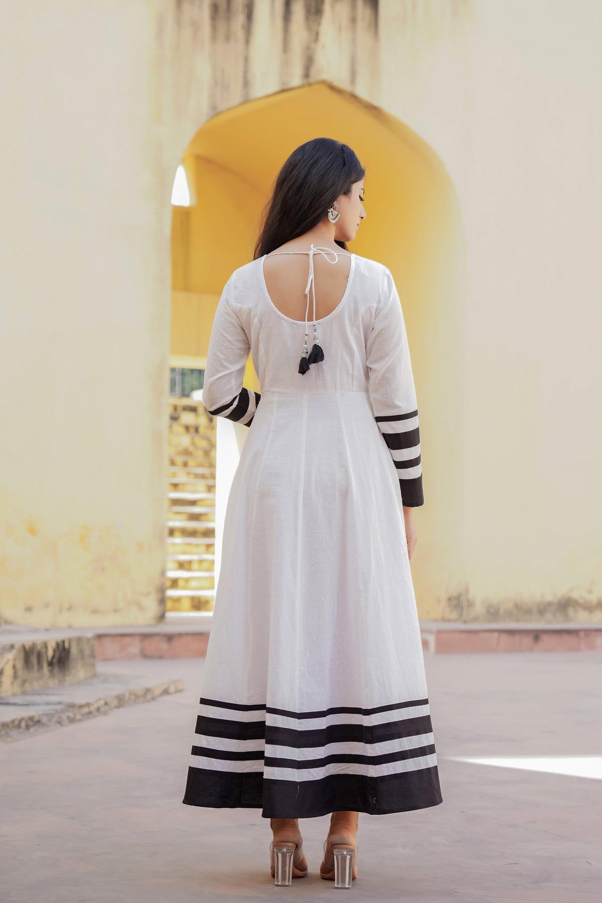 Juniper White Ethnic Motif Printed Dress & Dupatta Set With Thread Work | Grocsy