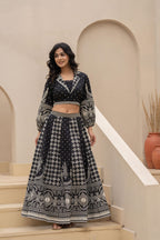 Juniper Black & White Printed Lehenga Choli Set With Ethnic Motifs | Grocsy