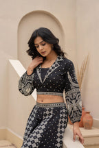 Juniper Black & White Printed Lehenga Choli Set With Ethnic Motifs | Grocsy