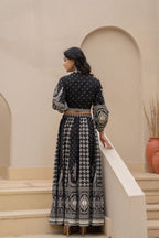 Juniper Black & White Printed Lehenga Choli Set with Ethnic Motifs | Grocsy