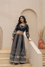 Juniper Black & White Printed Lehenga Choli Set with Ethnic Motifs | Grocsy