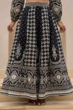Juniper Black & White Printed Lehenga Choli Set with Ethnic Motifs | Grocsy