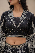 Juniper Black & White Printed Lehenga Choli Set with Ethnic Motifs | Grocsy