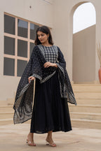 Juniper Black Anarkali Dress With Embroidered Dupatta | Grocsy