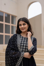 Juniper Black Anarkali Dress With Embroidered Dupatta | Grocsy