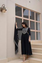 Juniper Black Anarkali Dress With Embroidered Dupatta | Grocsy