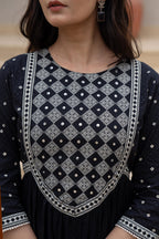 Juniper Black Anarkali Dress with Embroidered Dupatta | Grocsy