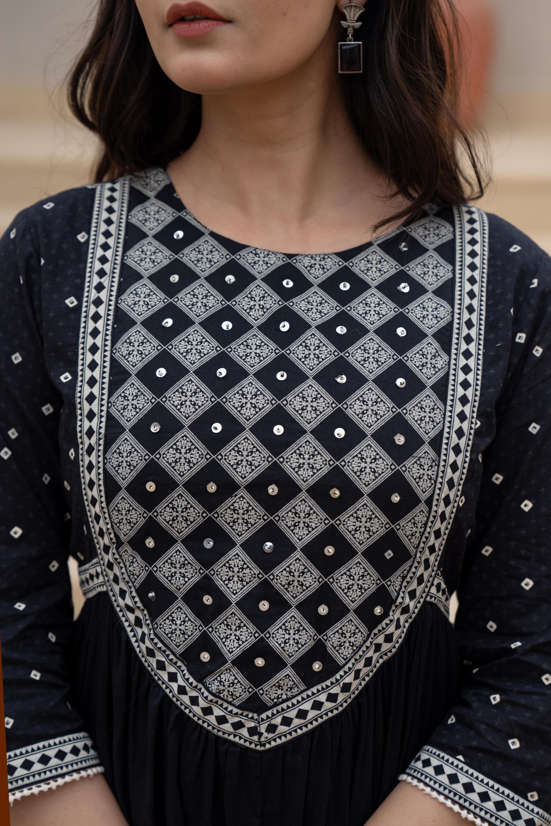 Juniper Black Anarkali Dress with Embroidered Dupatta | Grocsy