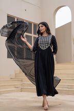 Juniper Black Anarkali Dress with Embroidered Dupatta | Grocsy