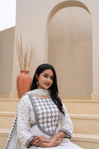 Juniper White Anarkali Dress with Embroidered Dupatta | Grocsy