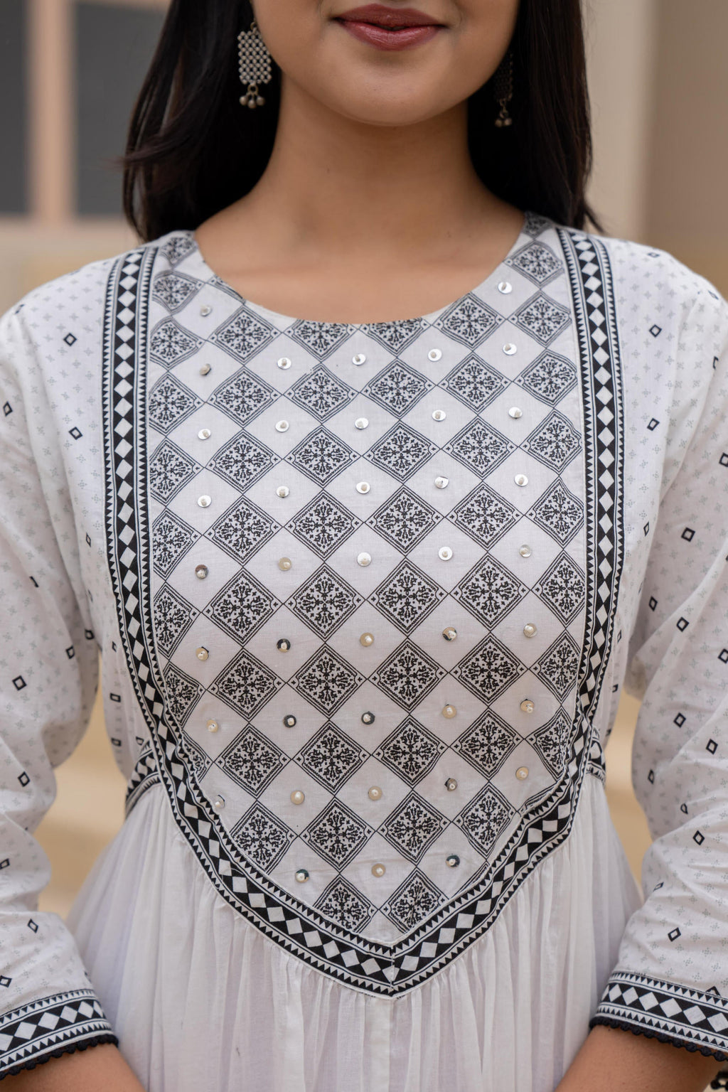 Juniper White Anarkali Dress with Embroidered Dupatta | Grocsy