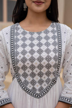 Juniper White Anarkali Dress with Embroidered Dupatta | Grocsy