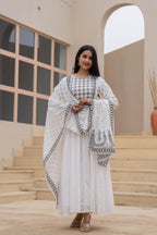 Juniper White Anarkali Dress with Embroidered Dupatta | Grocsy